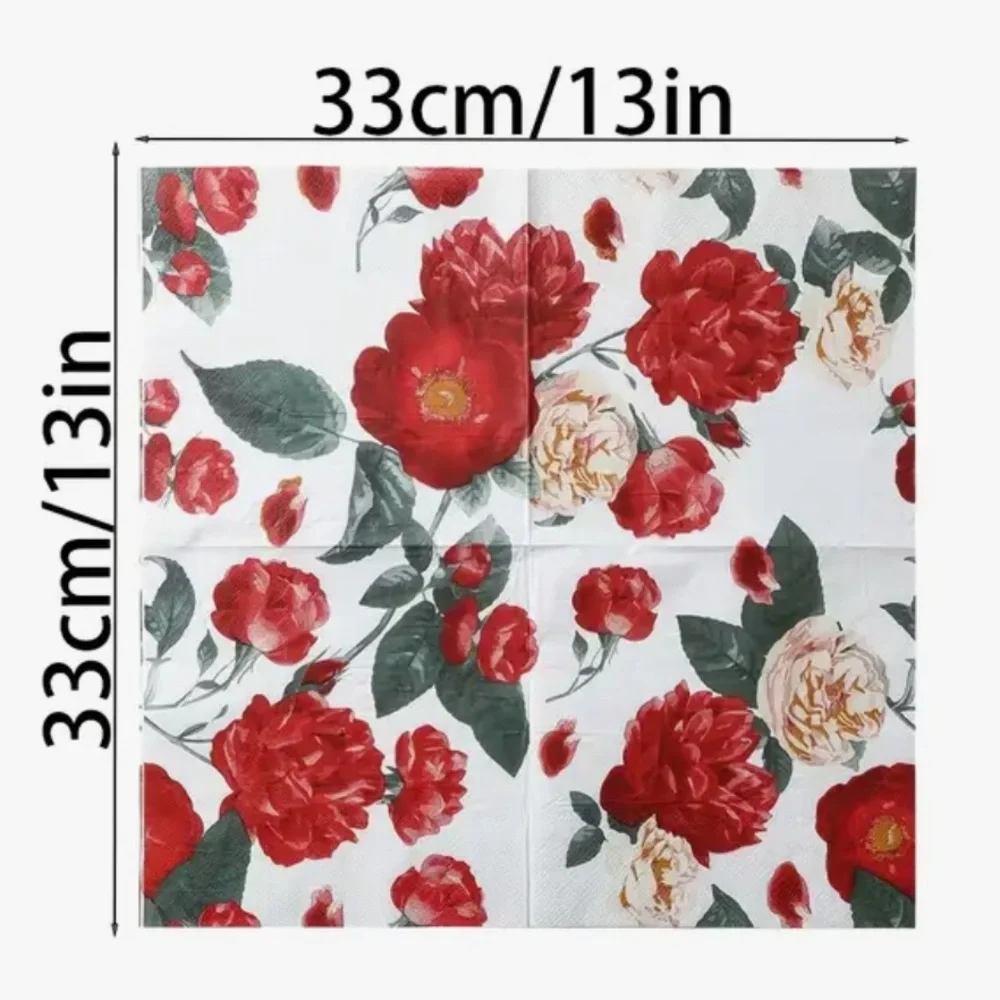 Floral Luncheon Paper Napkins with Red and Cream Roses, 20 ct